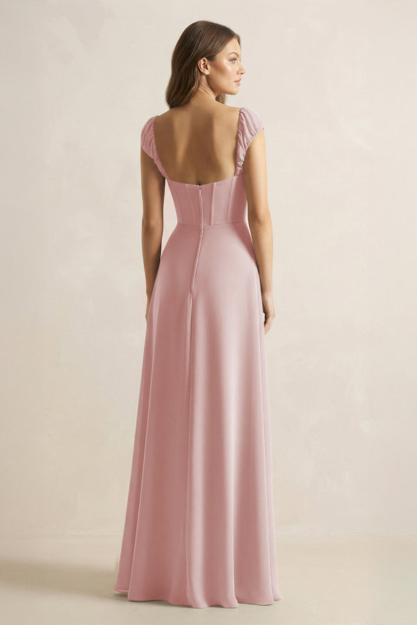 Sweetheart Corset A - Line Chiffon Bridesmaid Dress in Dusty Rose - SHE IS ME Bridesmaid Dresses