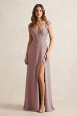Sweetheart Corset A-Line Chiffon Bridesmaid Dress in Dusty Rose | KISSBRIDAL