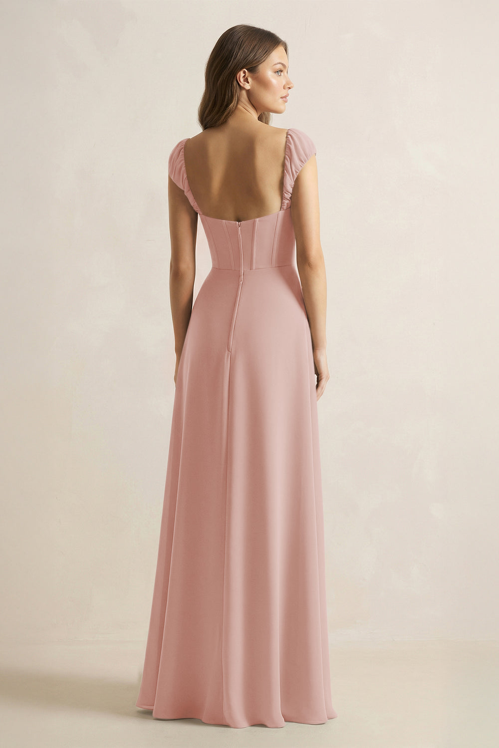Sweetheart Corset A-Line Chiffon Bridesmaid Dress in English Rose