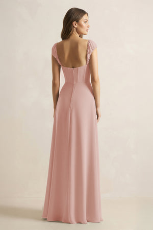 Sweetheart Corset A-Line Chiffon Bridesmaid Dress in English Rose (2) | KISSBRIDAL