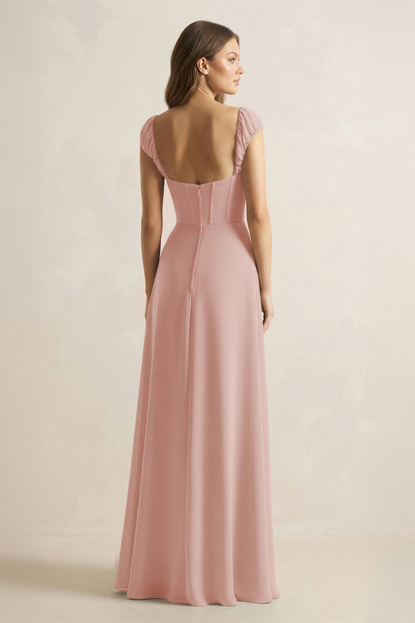 Sweetheart Corset A-Line Chiffon Bridesmaid Dress in English Rose (2) | KISSBRIDAL