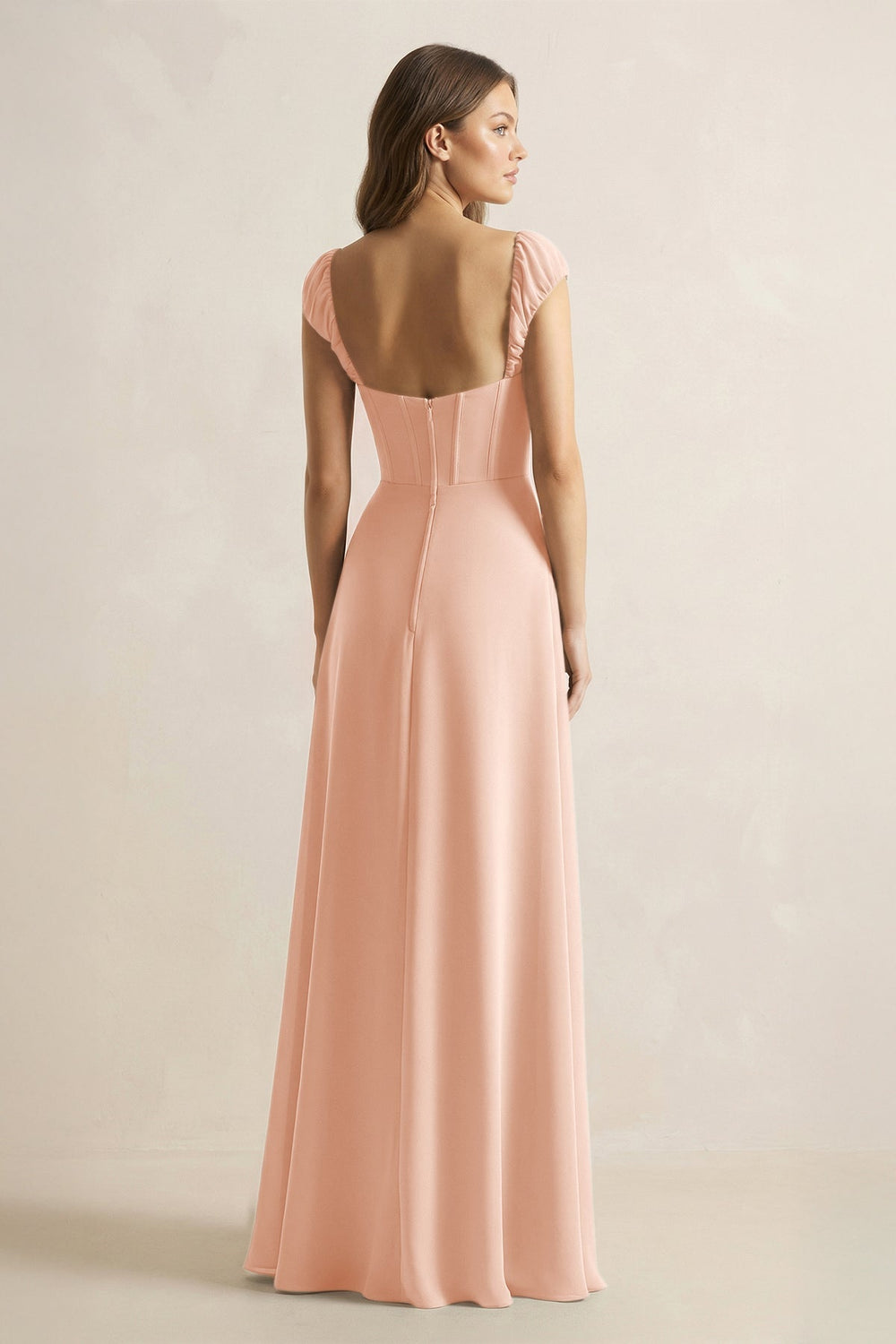 Sweetheart Corset A - Line Chiffon Bridesmaid Dress in English Rose - KISS BRIDAL Bridesmaid Dresses