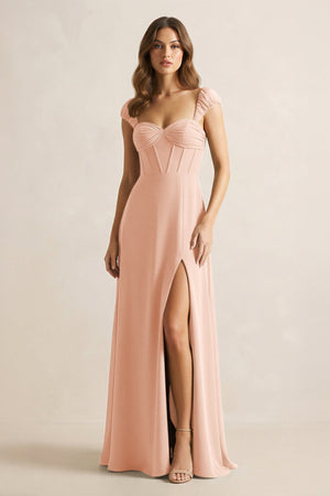 Sweetheart Corset A - Line Chiffon Bridesmaid Dress in English Rose - SHE IS ME Bridesmaid Dresses