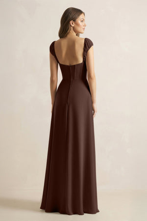 Sweetheart Corset A - Line Chiffon Bridesmaid Dress in Espresso - SHE IS ME Bridesmaid Dresses