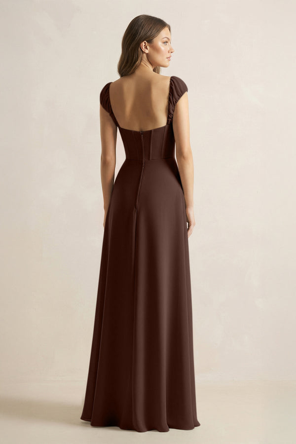 Sweetheart Corset A - Line Chiffon Bridesmaid Dress in Espresso - SHE IS ME Bridesmaid Dresses