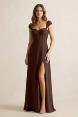 Sweetheart Corset A - Line Chiffon Bridesmaid Dress in Espresso - KISS BRIDAL Bridesmaid Dresses