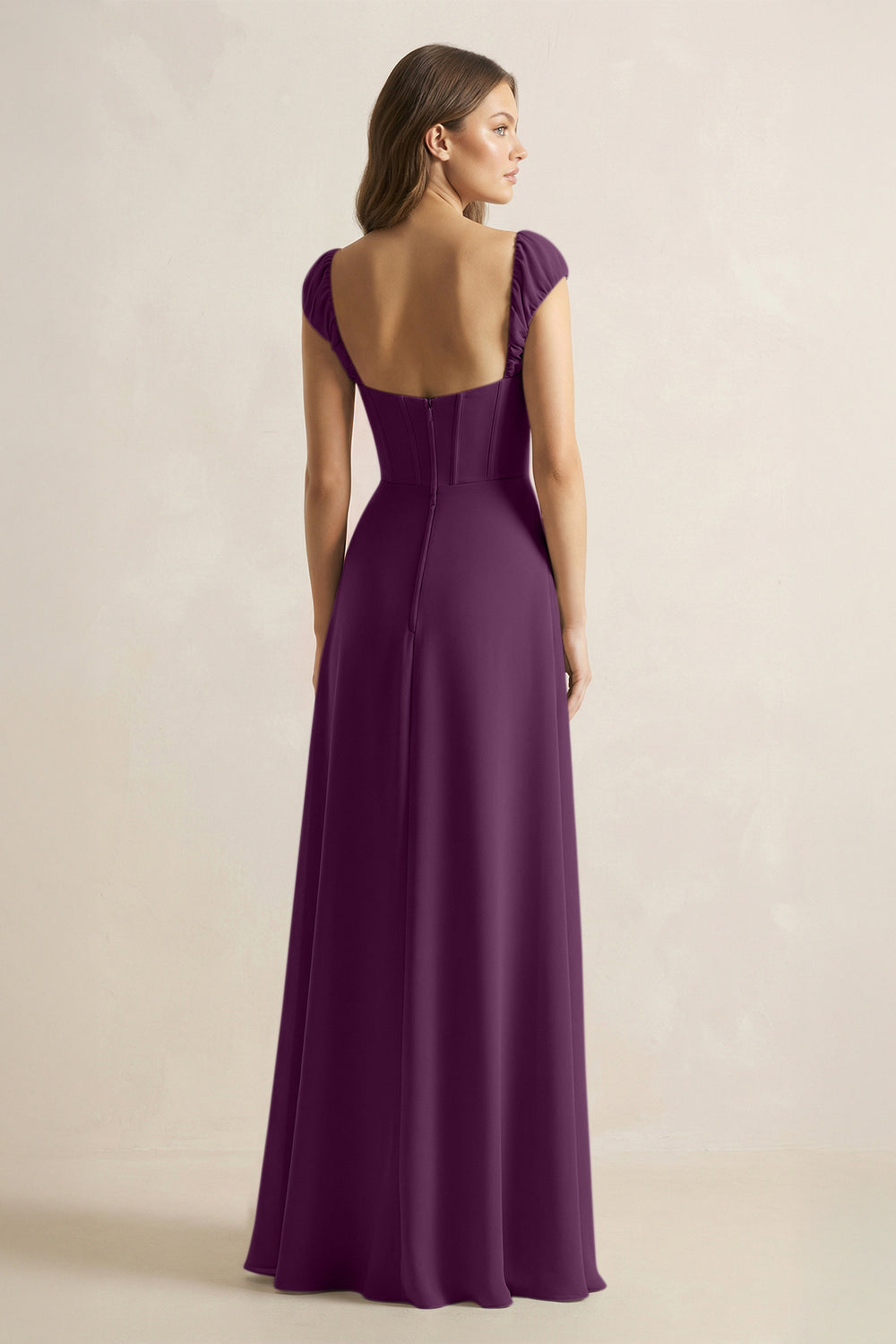Sweetheart Corset A-Line Chiffon Bridesmaid Dress in Fig