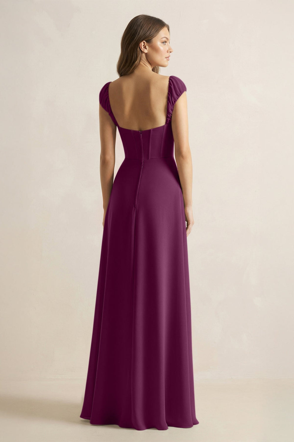 Sweetheart Corset A - Line Chiffon Bridesmaid Dress in Fig - KISS BRIDAL Bridesmaid Dresses