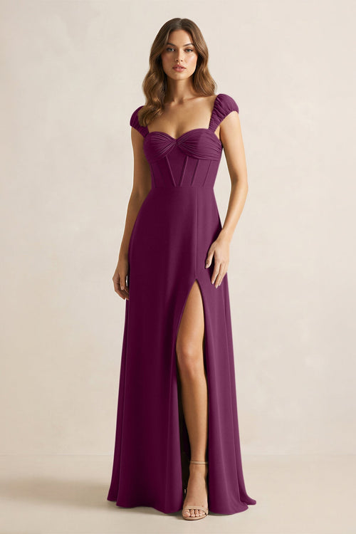 Sweetheart Corset A - Line Chiffon Bridesmaid Dress in Fig - SHE IS ME Bridesmaid Dresses