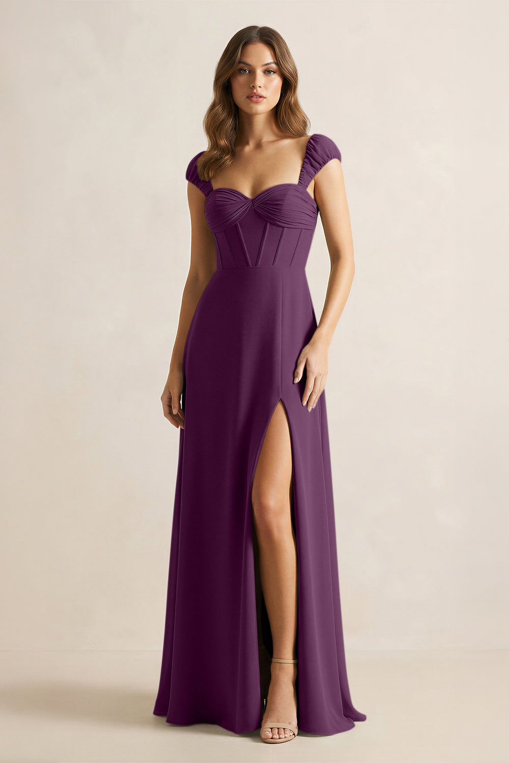 Sweetheart Corset A-Line Chiffon Bridesmaid Dress in Fig