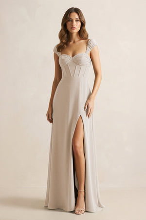 Sweetheart Corset A - Line Chiffon Bridesmaid Dress in Frost - SHE IS ME Bridesmaid Dresses