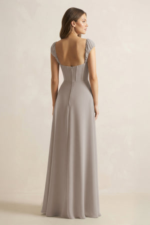 Sweetheart Corset A-Line Chiffon Bridesmaid Dress in Frost (2) | KISSBRIDAL