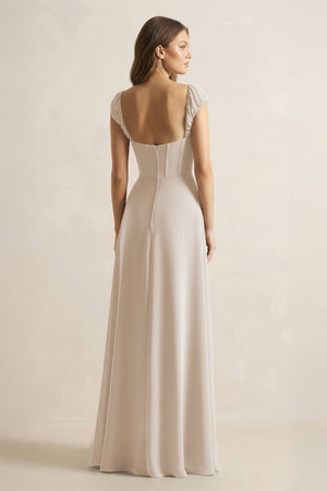 Sweetheart Corset A - Line Chiffon Bridesmaid Dress in Frost - SHE IS ME Bridesmaid Dresses