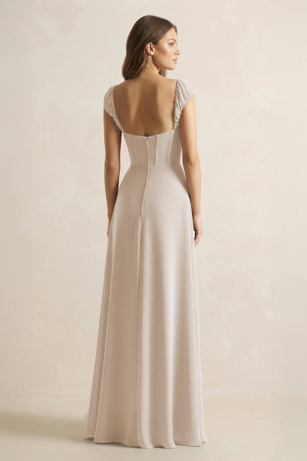 Sweetheart Corset A - Line Chiffon Bridesmaid Dress in Frost - SHE IS ME Bridesmaid Dresses