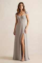 Sweetheart Corset A-Line Chiffon Bridesmaid Dress in Frost | KISSBRIDAL