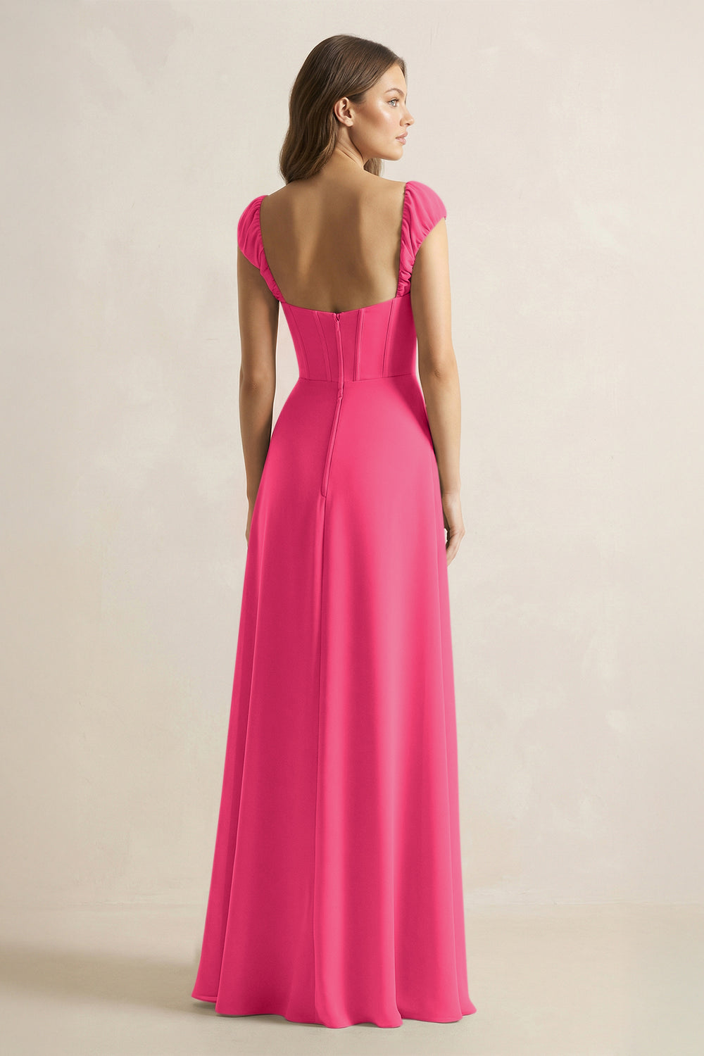 Sweetheart Corset A-Line Chiffon Bridesmaid Dress in Fuchsia