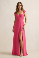 Sweetheart Corset A - Line Chiffon Bridesmaid Dress in Fuchsia - SHE IS ME Bridesmaid Dresses