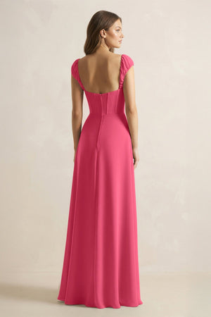 Sweetheart Corset A - Line Chiffon Bridesmaid Dress in Fuchsia - SHE IS ME Bridesmaid Dresses