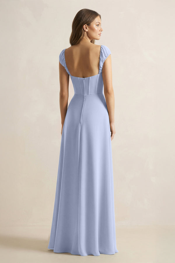 Sweetheart Corset A-Line Chiffon Bridesmaid Dress in Ice (2) | KISSBRIDAL