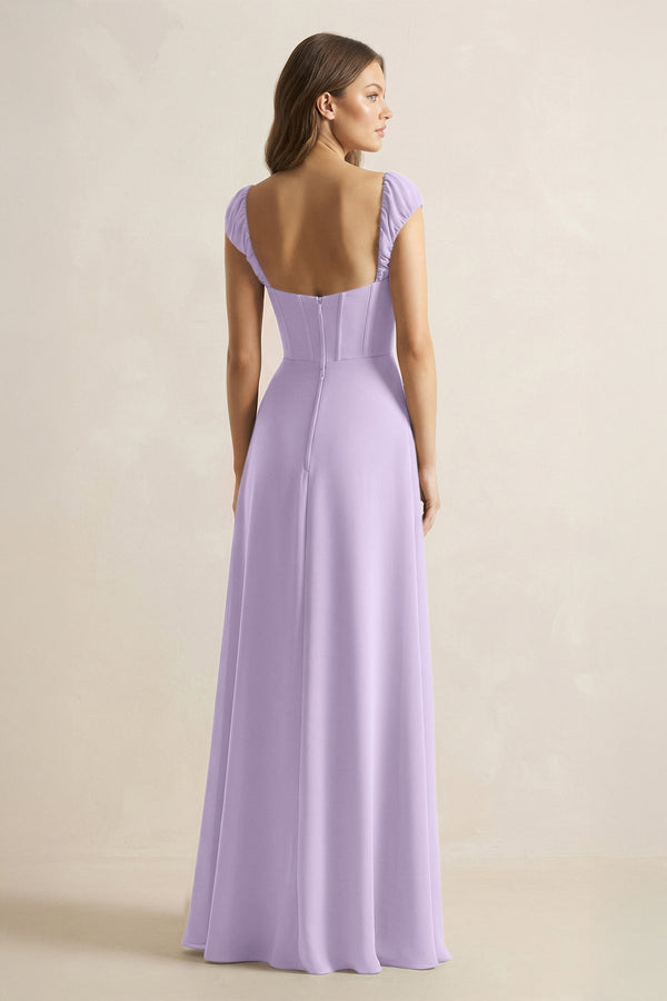 Sweetheart Corset A - Line Chiffon Bridesmaid Dress in Lavender - SHE IS ME Bridesmaid Dresses