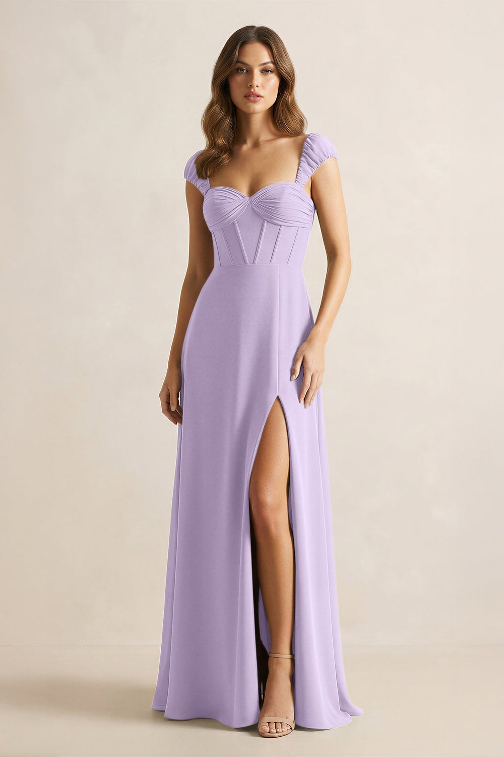Sweetheart Corset A - Line Chiffon Bridesmaid Dress in Lavender - KISS BRIDAL Bridesmaid Dresses