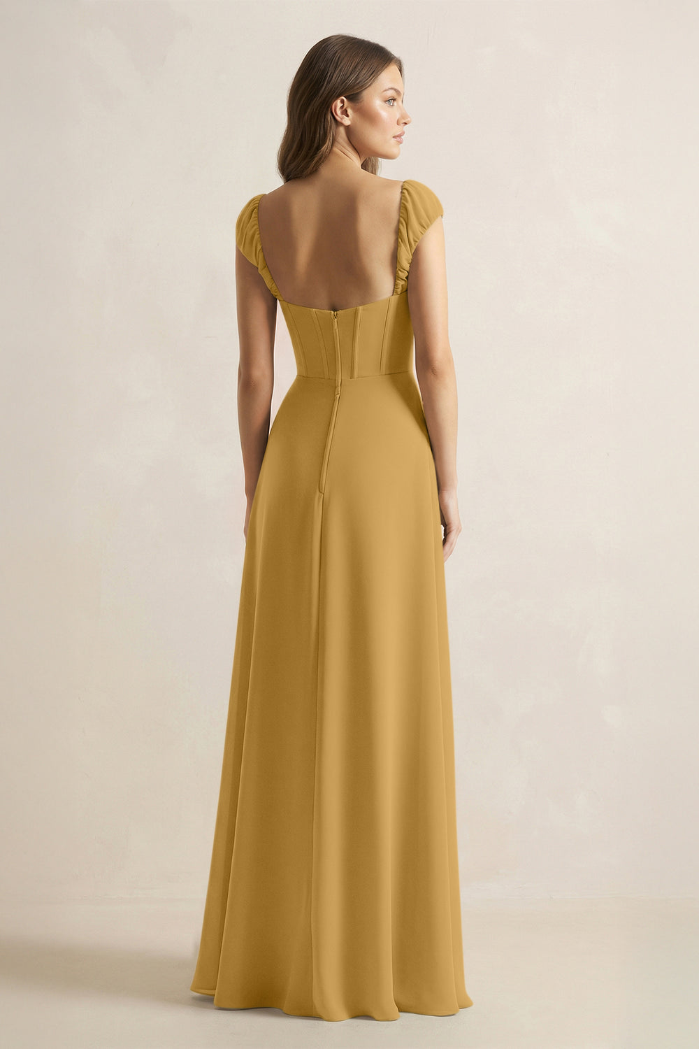 Sweetheart Corset A-Line Chiffon Bridesmaid Dress in Marigold
