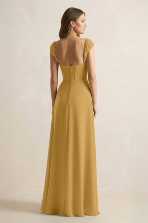 Sweetheart Corset A-Line Chiffon Bridesmaid Dress in Marigold (2) | KISSBRIDAL