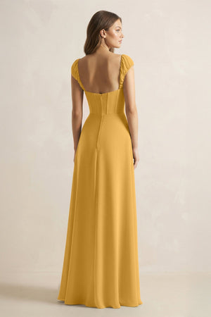 Sweetheart Corset A - Line Chiffon Bridesmaid Dress in Marigold - SHE IS ME Bridesmaid Dresses