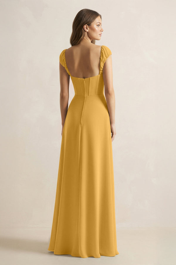 Sweetheart Corset A - Line Chiffon Bridesmaid Dress in Marigold - SHE IS ME Bridesmaid Dresses