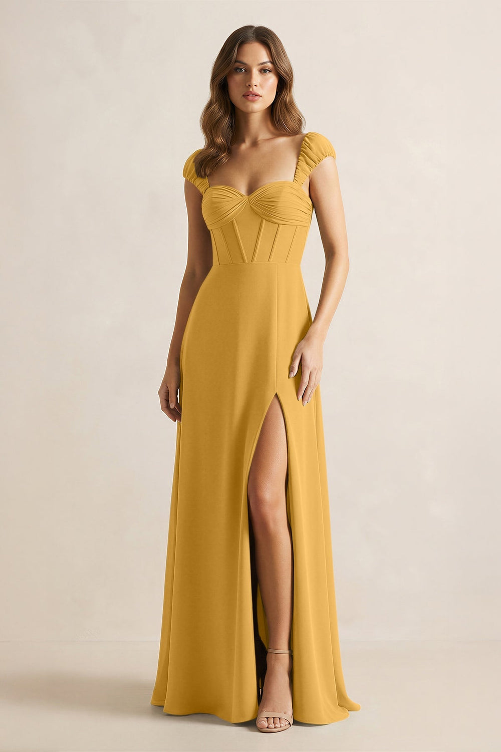 Sweetheart Corset A - Line Chiffon Bridesmaid Dress in Marigold - KISS BRIDAL Bridesmaid Dresses