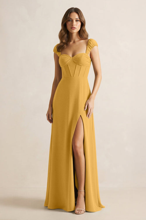 Sweetheart Corset A - Line Chiffon Bridesmaid Dress in Marigold - SHE IS ME Bridesmaid Dresses