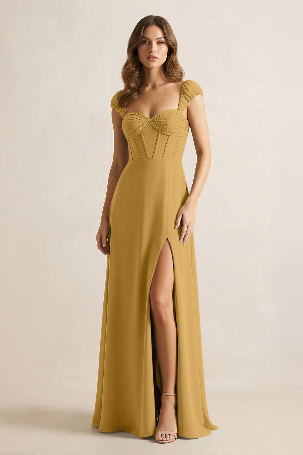 Sweetheart Corset A-Line Chiffon Bridesmaid Dress in Marigold