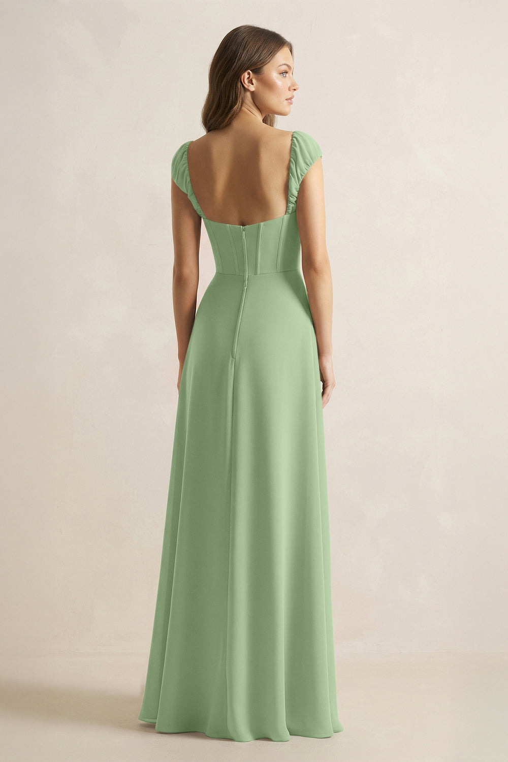 Sweetheart Corset A-Line Chiffon Bridesmaid Dress in Matcha