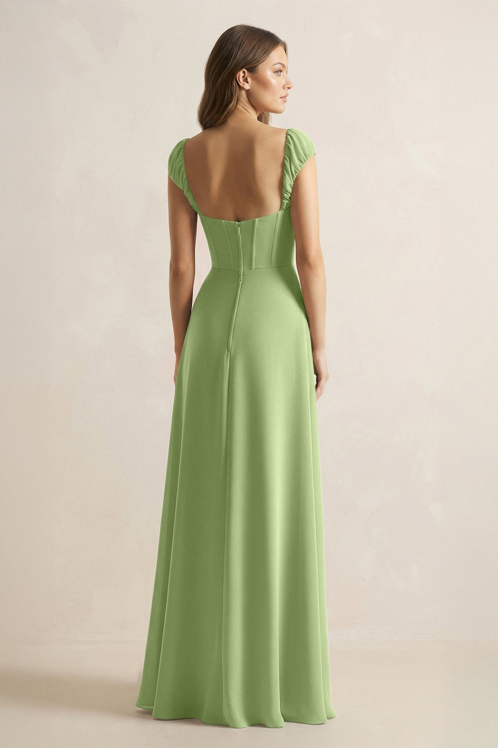 Sweetheart Corset A - Line Chiffon Bridesmaid Dress in Matcha - KISS BRIDAL Bridesmaid Dresses