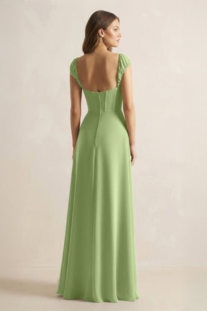 Sweetheart Corset A - Line Chiffon Bridesmaid Dress in Matcha - SHE IS ME Bridesmaid Dresses