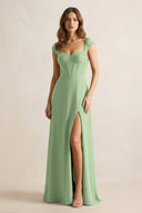Sweetheart Corset A-Line Chiffon Bridesmaid Dress in Matcha | KISSBRIDAL