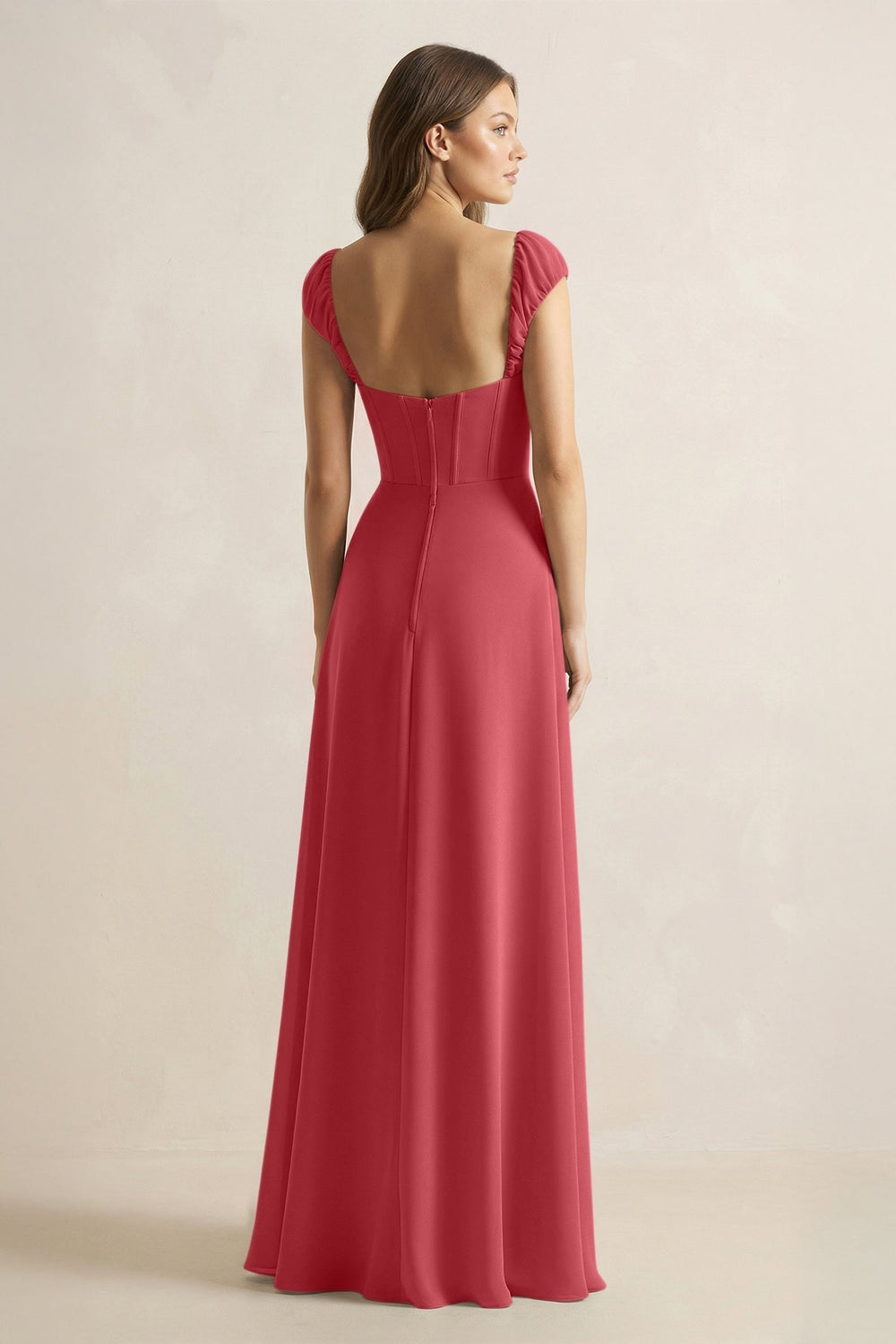 Sweetheart Corset A - Line Chiffon Bridesmaid Dress in Merlot - KISS BRIDAL Bridesmaid Dresses