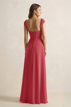 Sweetheart Corset A - Line Chiffon Bridesmaid Dress in Merlot - SHE IS ME Bridesmaid Dresses