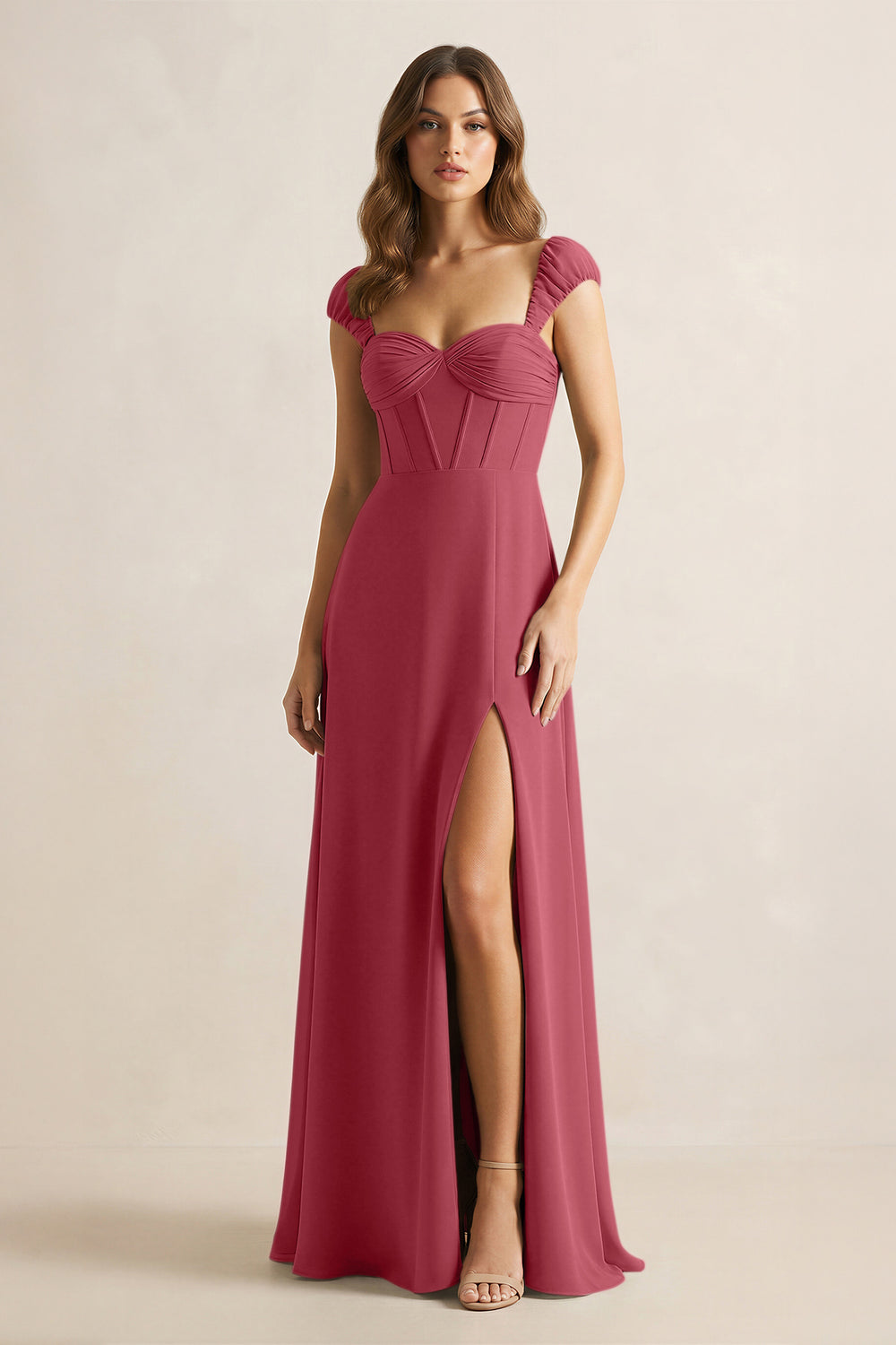 Sweetheart Corset A-Line Chiffon Bridesmaid Dress in Merlot
