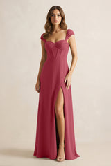 Sweetheart Corset A-Line Chiffon Bridesmaid Dress in Merlot | KISSBRIDAL