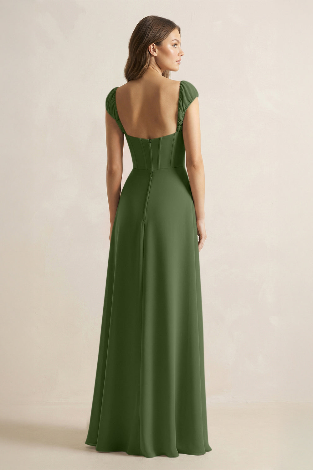 Sweetheart Corset A-Line Chiffon Bridesmaid Dress in Moss