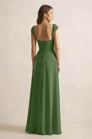 Sweetheart Corset A - Line Chiffon Bridesmaid Dress in Moss - SHE IS ME Bridesmaid Dresses