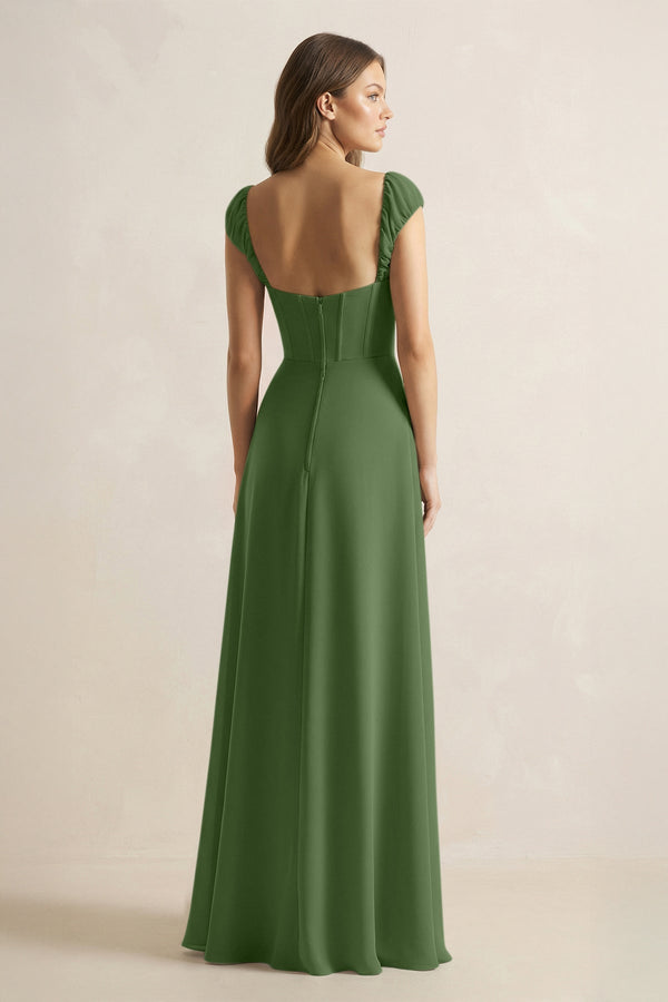 Sweetheart Corset A - Line Chiffon Bridesmaid Dress in Moss - SHE IS ME Bridesmaid Dresses
