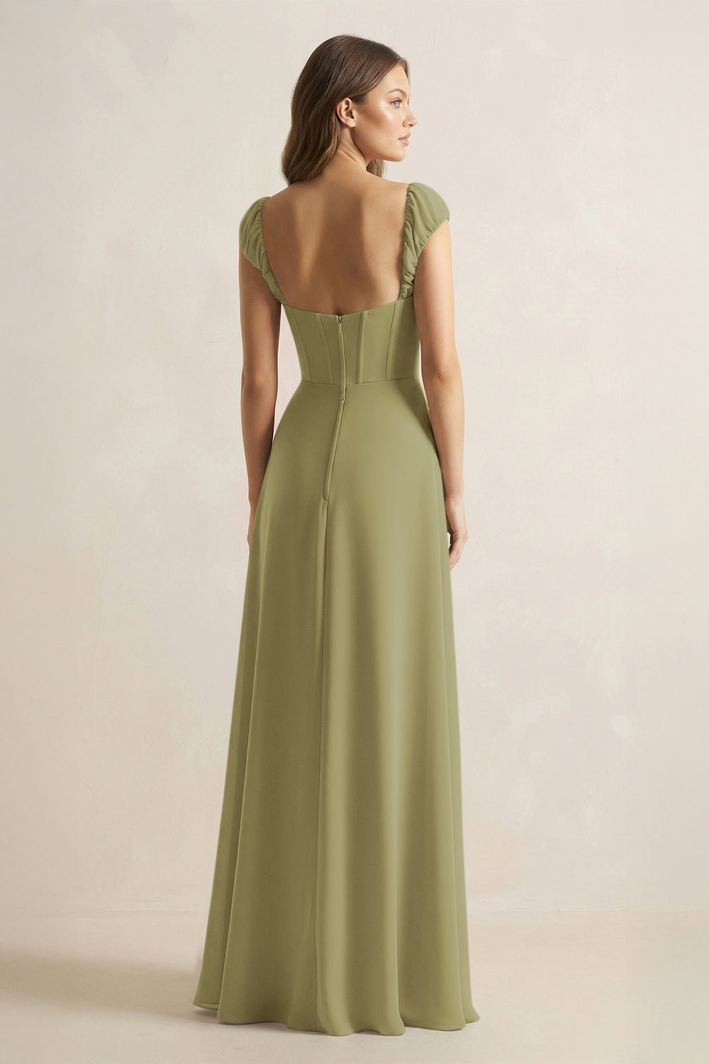 Sweetheart Corset A-Line Chiffon Bridesmaid Dress in Moss Green