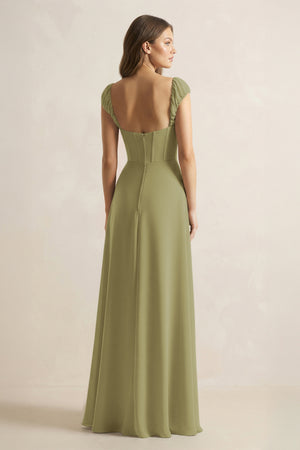 Sweetheart Corset A-Line Chiffon Bridesmaid Dress in Moss Green (2) | KISSBRIDAL