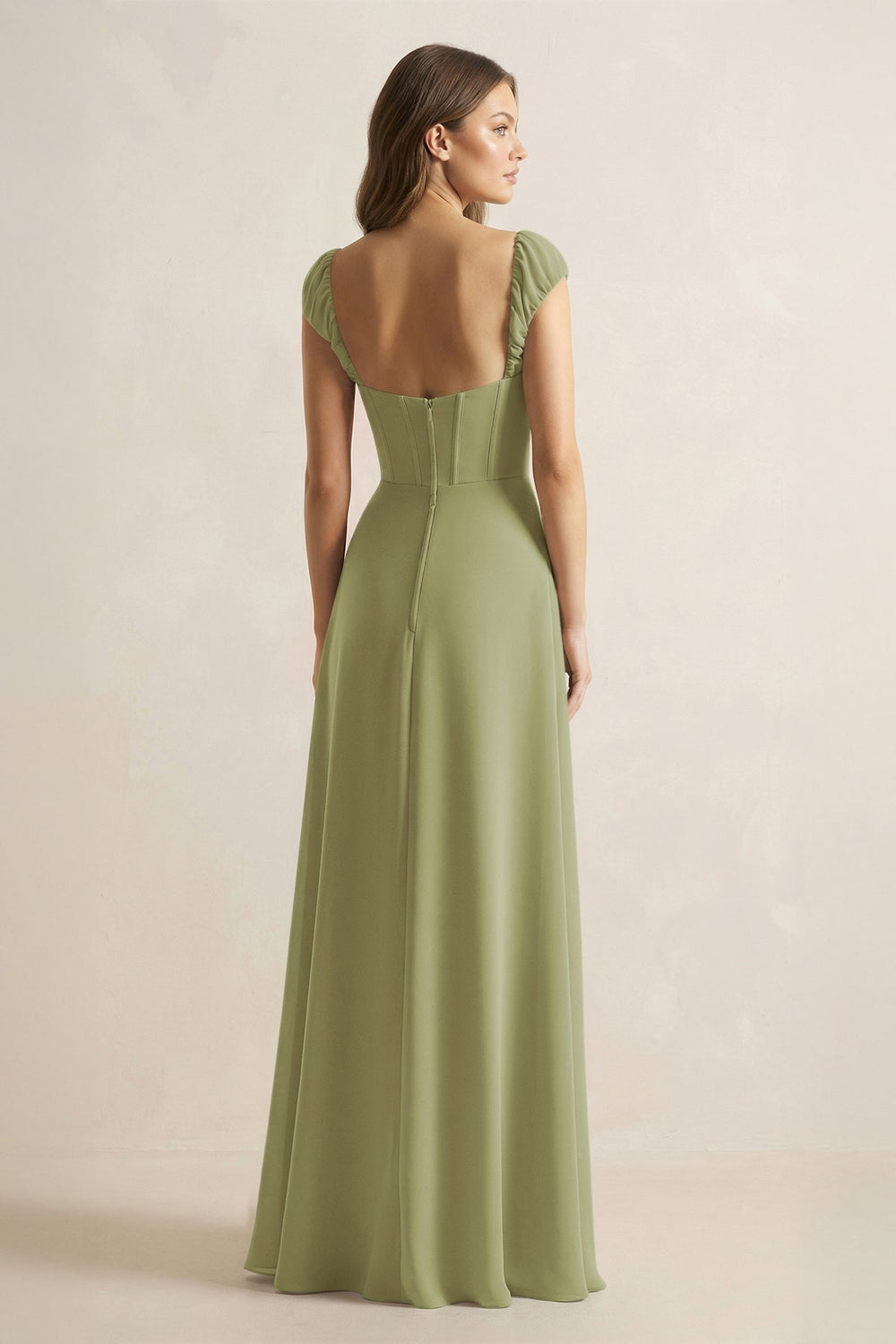 Sweetheart Corset A - Line Chiffon Bridesmaid Dress in Moss Green - KISS BRIDAL Bridesmaid Dresses