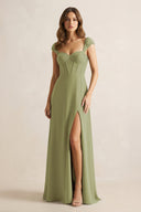Sweetheart Corset A - Line Chiffon Bridesmaid Dress in Moss Green - SHE IS ME Bridesmaid Dresses