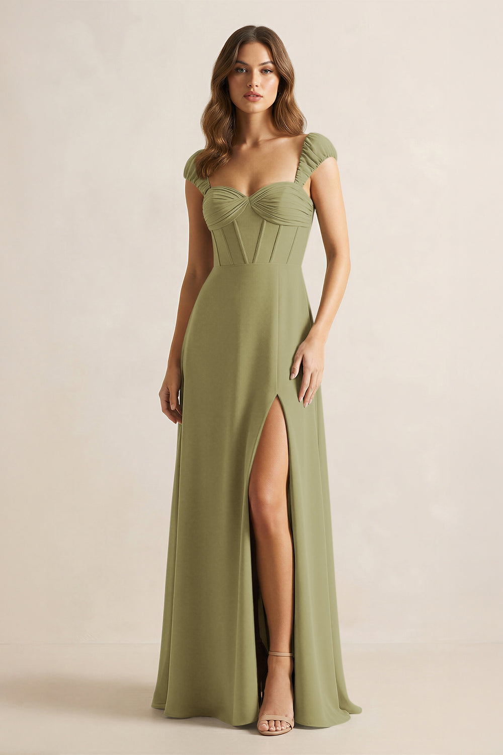 Sweetheart Corset A-Line Chiffon Bridesmaid Dress in Moss Green