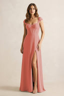Sweetheart Corset A - Line Chiffon Bridesmaid Dress in Mulberry - SHE IS ME Bridesmaid Dresses