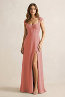 Sweetheart Corset A-Line Chiffon Bridesmaid Dress in Mulberry | KISSBRIDAL